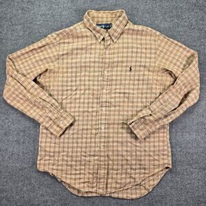 Polo Ralph Lauren Shirt Mens Large Classic Fit Tan Brown Plaid Button Down